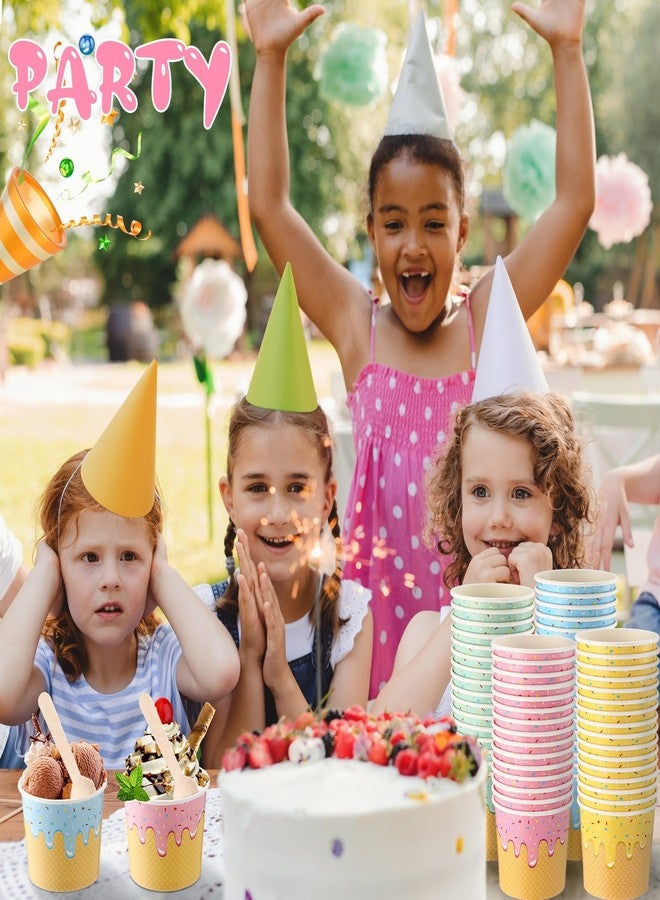Ninehaoou 100 Pack Paper Ice Cream Cups with Spoons Paper Dessert Cups Colorful Sundae Bowls Disposable Ice Cream Containers for Hot Soup Summer Graduation Bar Party Supplies (6 oz) - Image 3